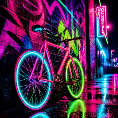 bicyle resting against a wall — Neon Pop Art Style