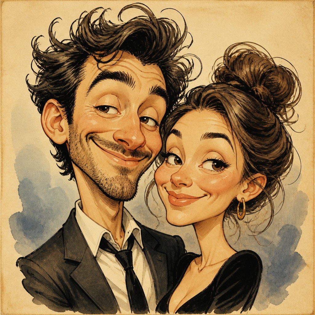 portrait of two people together — Caricature Art Style