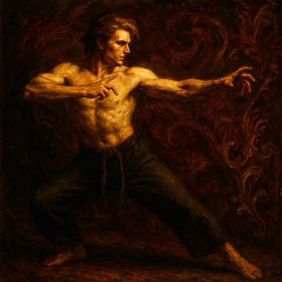 a painting of a man with no shirt on