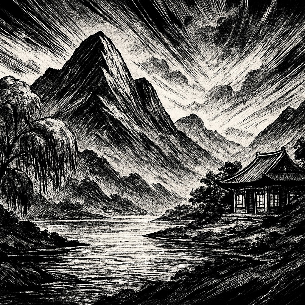 serene landscape with mountains and water