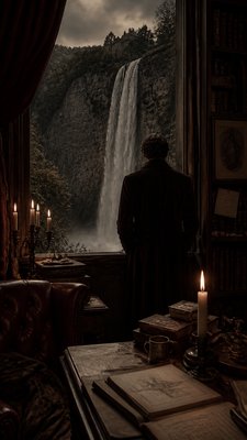 towering waterfall cascading down a cliff