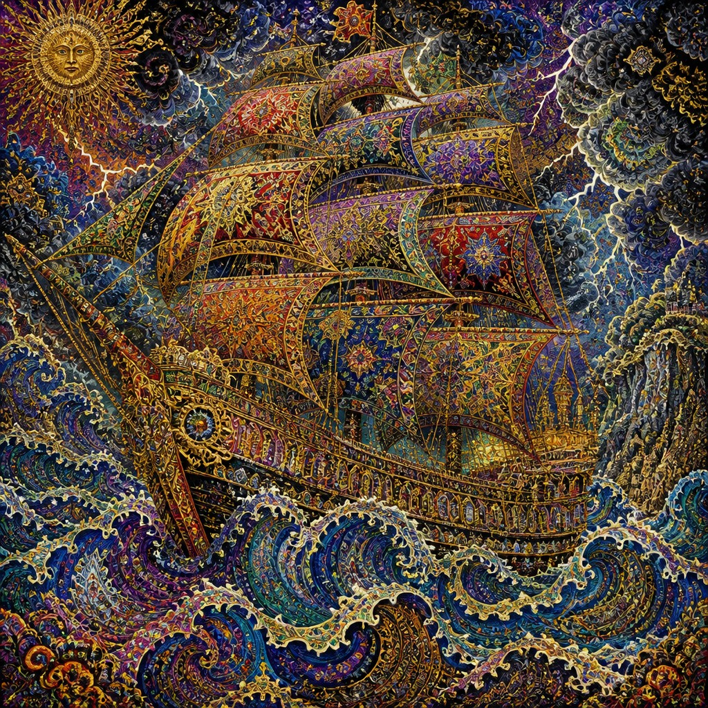 sailing ship on a stormy sea