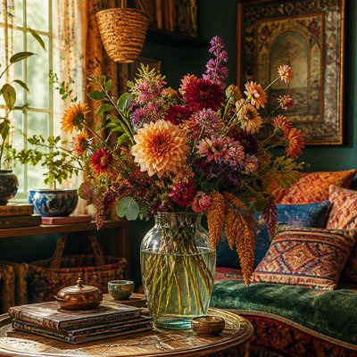 bouquet of flowers in a glass vase