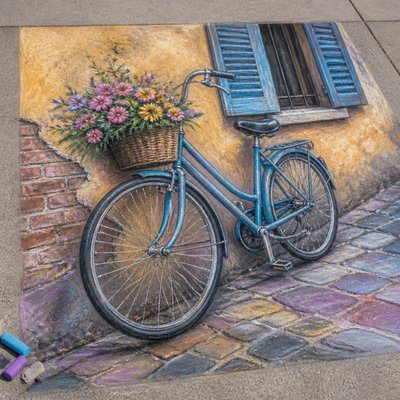 bicyle resting against a wall — Chalk Art Style