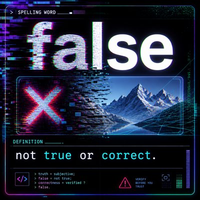 Please create a flashcard for the spelling word: "false" and it's definition: " not true or correct."
