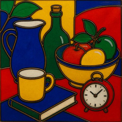 still life with everyday objects — Cloisonnism Art Style
