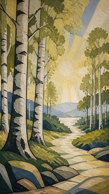 a serene birch forest in soft morning light, no people, no text