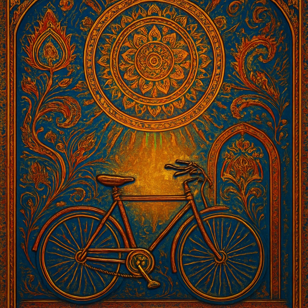 bicyle resting against a wall