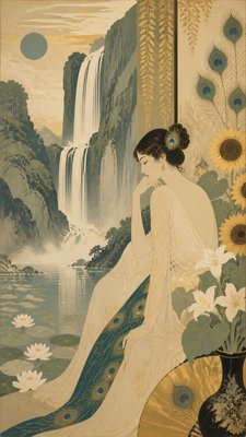 towering waterfall cascading down a cliff