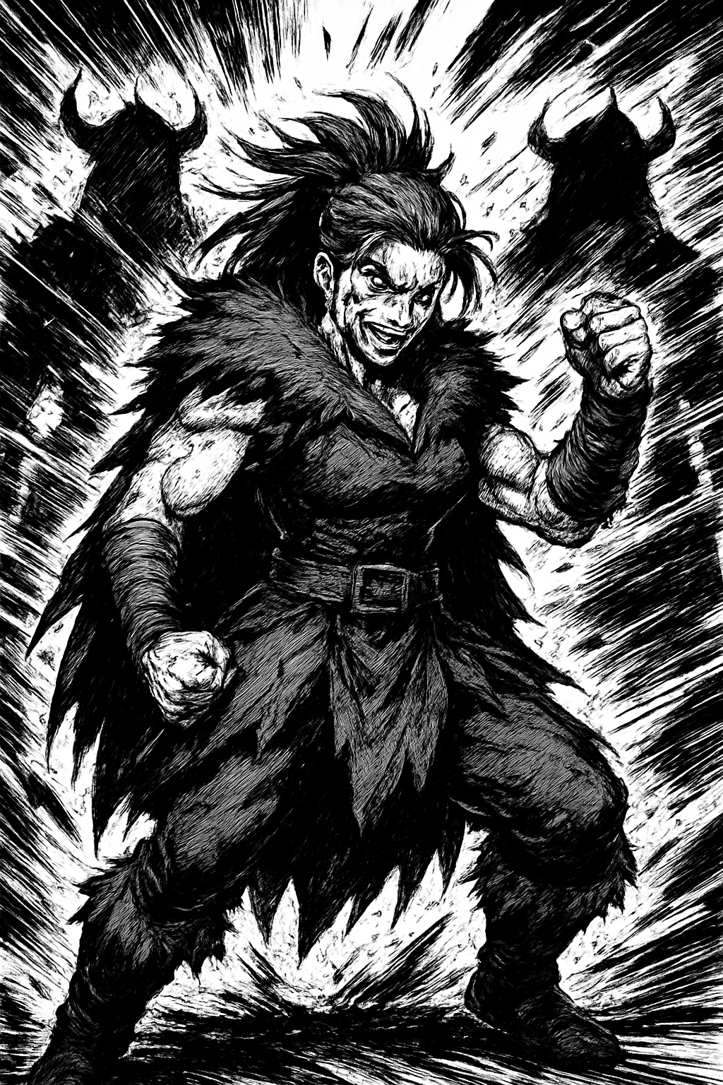 a drawing of a man in a horned costume