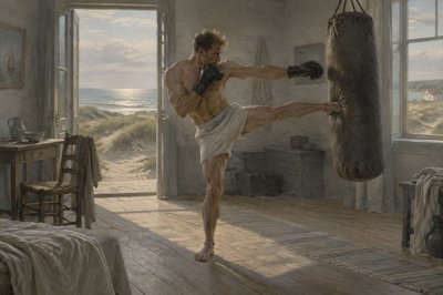 danish ignudi boxer punching and kicking a bag 