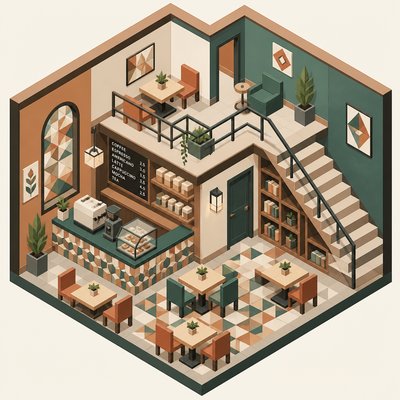 cozy cafe interior with warm lighting