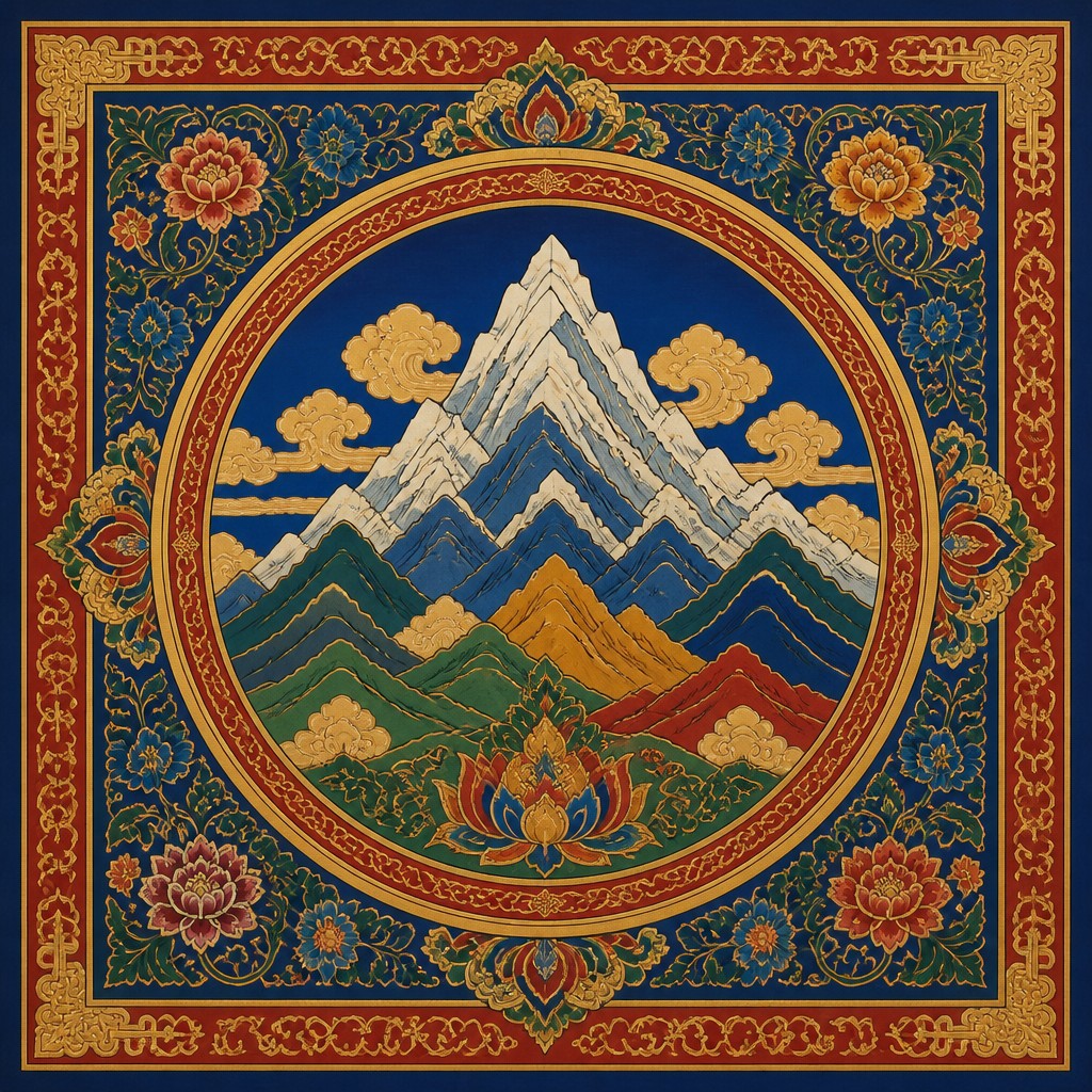 an emblem of a mountain peak inside a circle, simple bold shapes on a plain background, no text or lettering