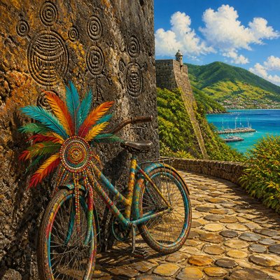 bicyle resting against a wall — Saint Vincent Art Style
