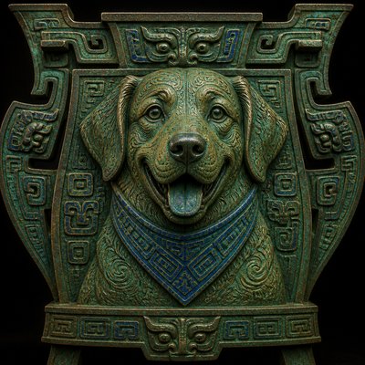 portrait of a golden retriever wearing a blue bandana, warm plain backdrop, no text