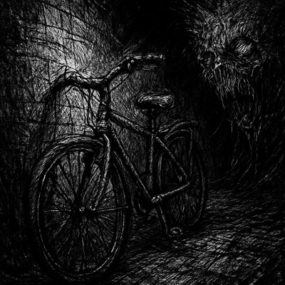 bicyle resting against a wall