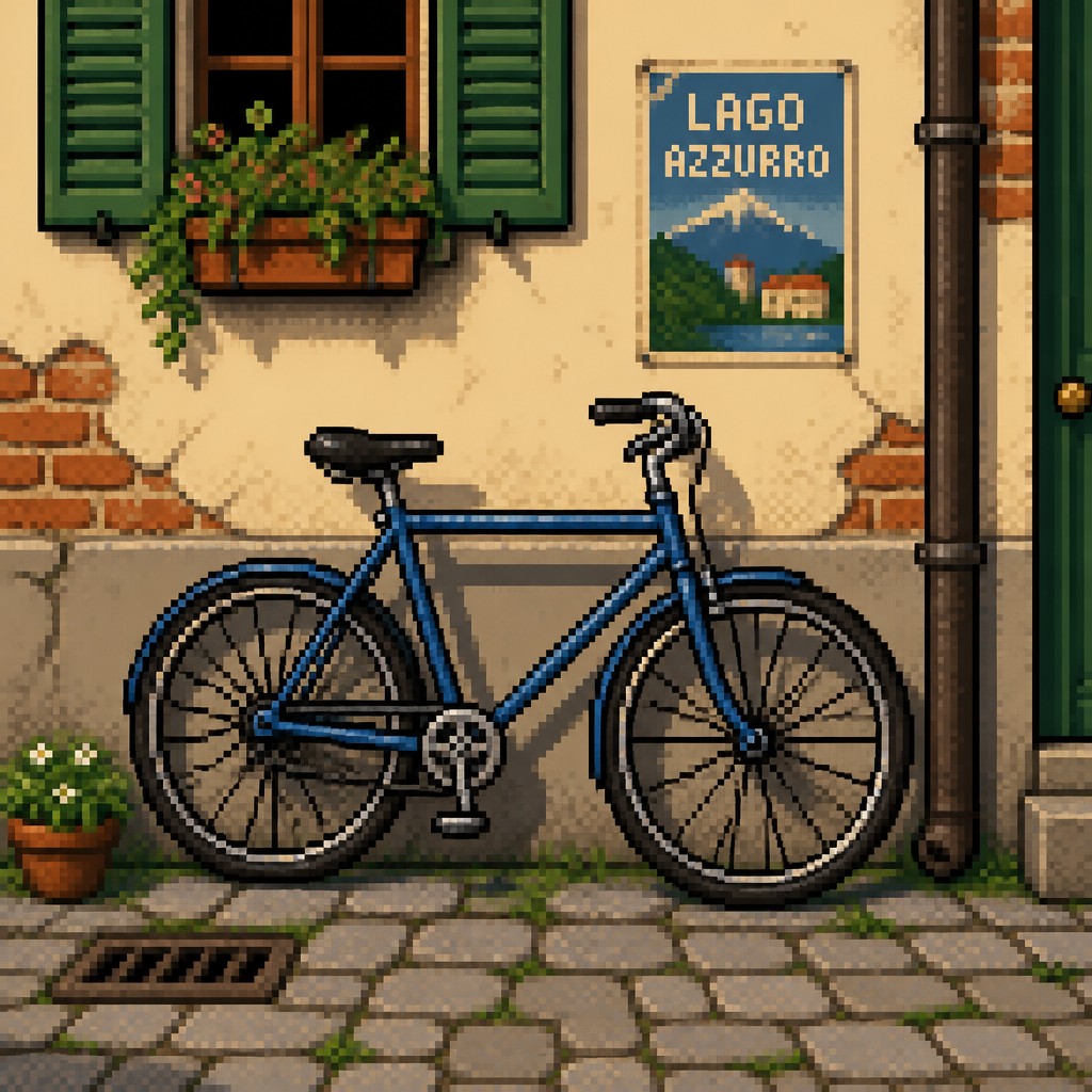 bicyle resting against a wall