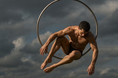 a man is doing a trick on a hoop