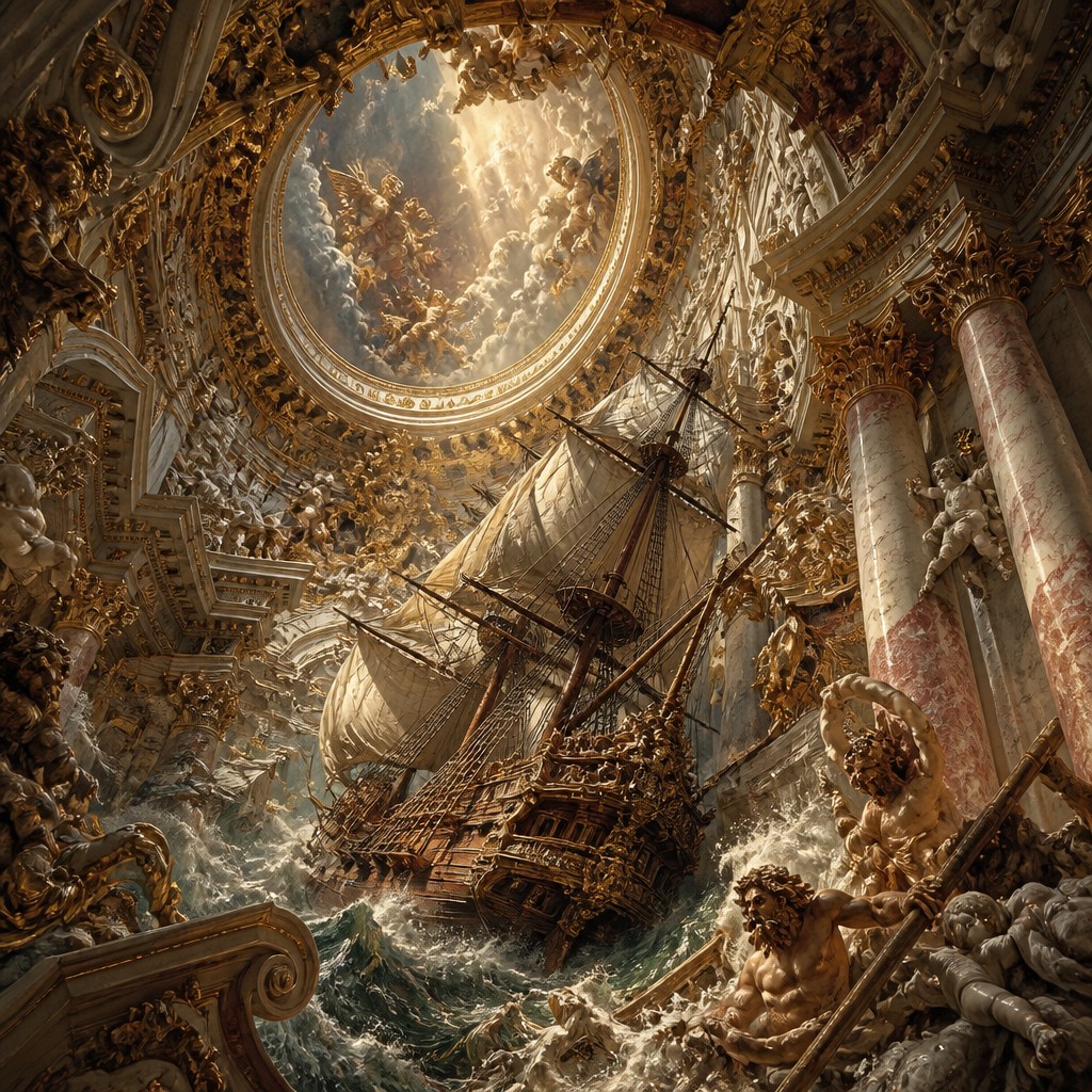 sailing ship on a stormy sea — Baroque Architecture