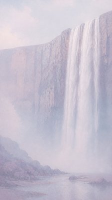 towering waterfall cascading down a cliff