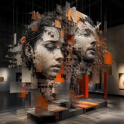 portrait of two people together — Installation Modern Art Style