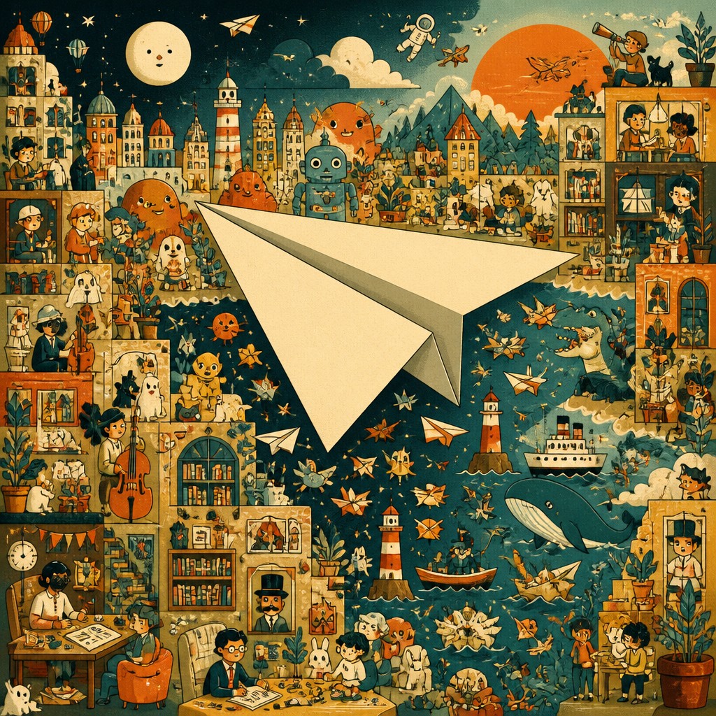 a paper plane, clean minimal composition on a plain background, no text