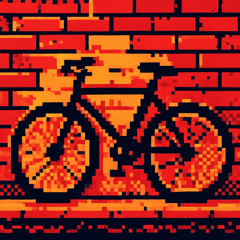 bicyle resting against a wall