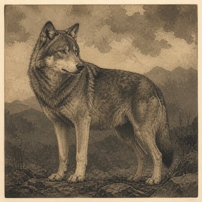 animal standing in natural pose — Aquatint Print Style