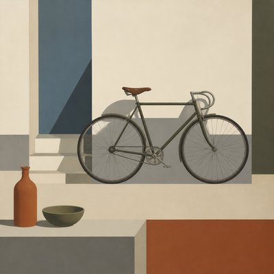 bicyle resting against a wall — Purism Art Style