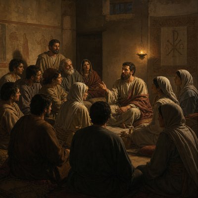 early Christians assembled in Dura-Europos house church 