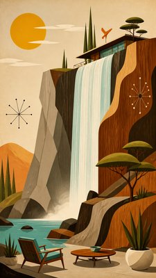 towering waterfall cascading down a cliff