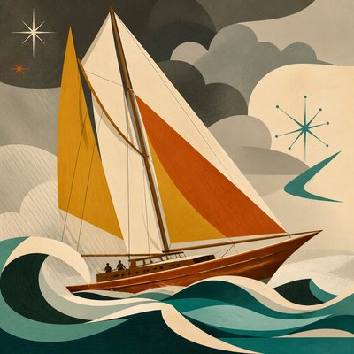 sailing ship on a stormy sea