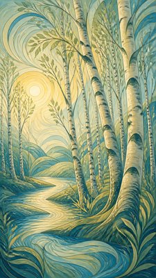 a serene birch forest in soft morning light, no people, no text