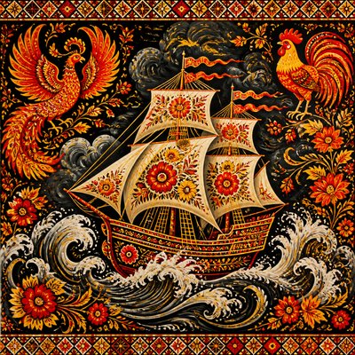 sailing ship on a stormy sea
