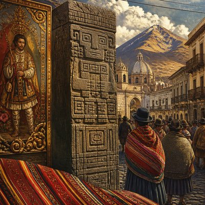 urban street with city activity — Bolivian Art Style