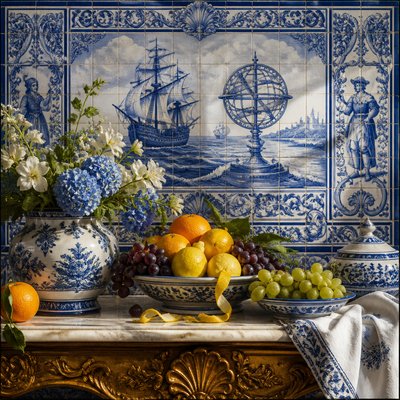 still life arrangement of fruits and flowers
