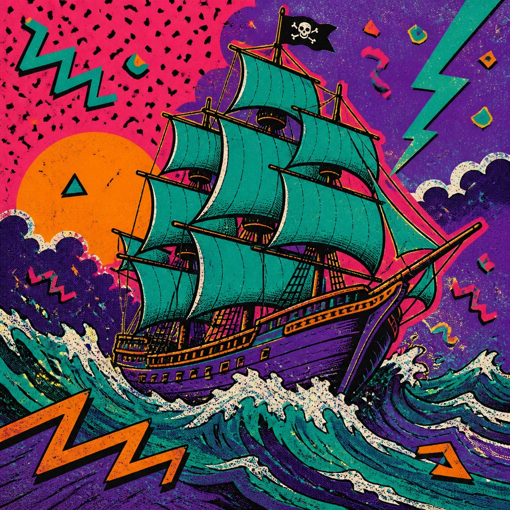 sailing ship on a stormy sea — 90s Retro Aesthetic