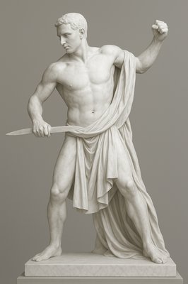 a statue of a man holding a sword