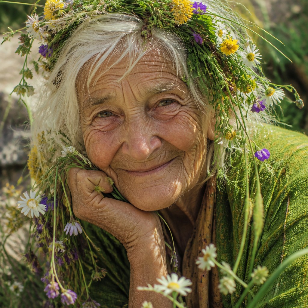 close-up portrait of an elderly person with expressive weathered features — Naturecore Aesthetic