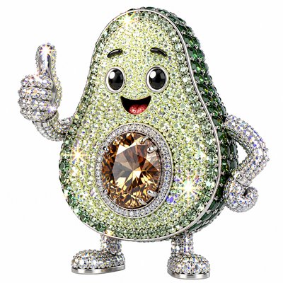 a happy avocado character giving a thumbs up, bold readable design on a plain background, no text