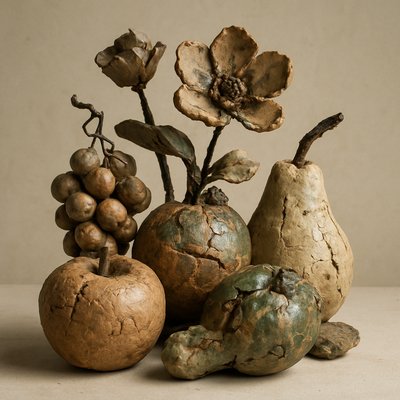 still life arrangement of fruits and flowers