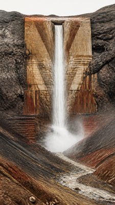 towering waterfall cascading down a cliff
