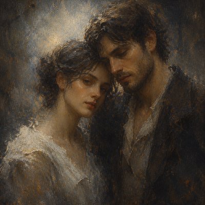 portrait of two people together — Scumbling Painting Style