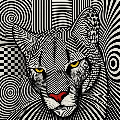 a drawing of a cat with yellow eyes