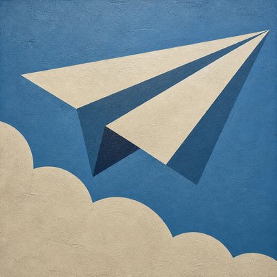 a paper plane, clean minimal composition on a plain background, no text