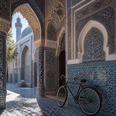 bicyle resting against a wall