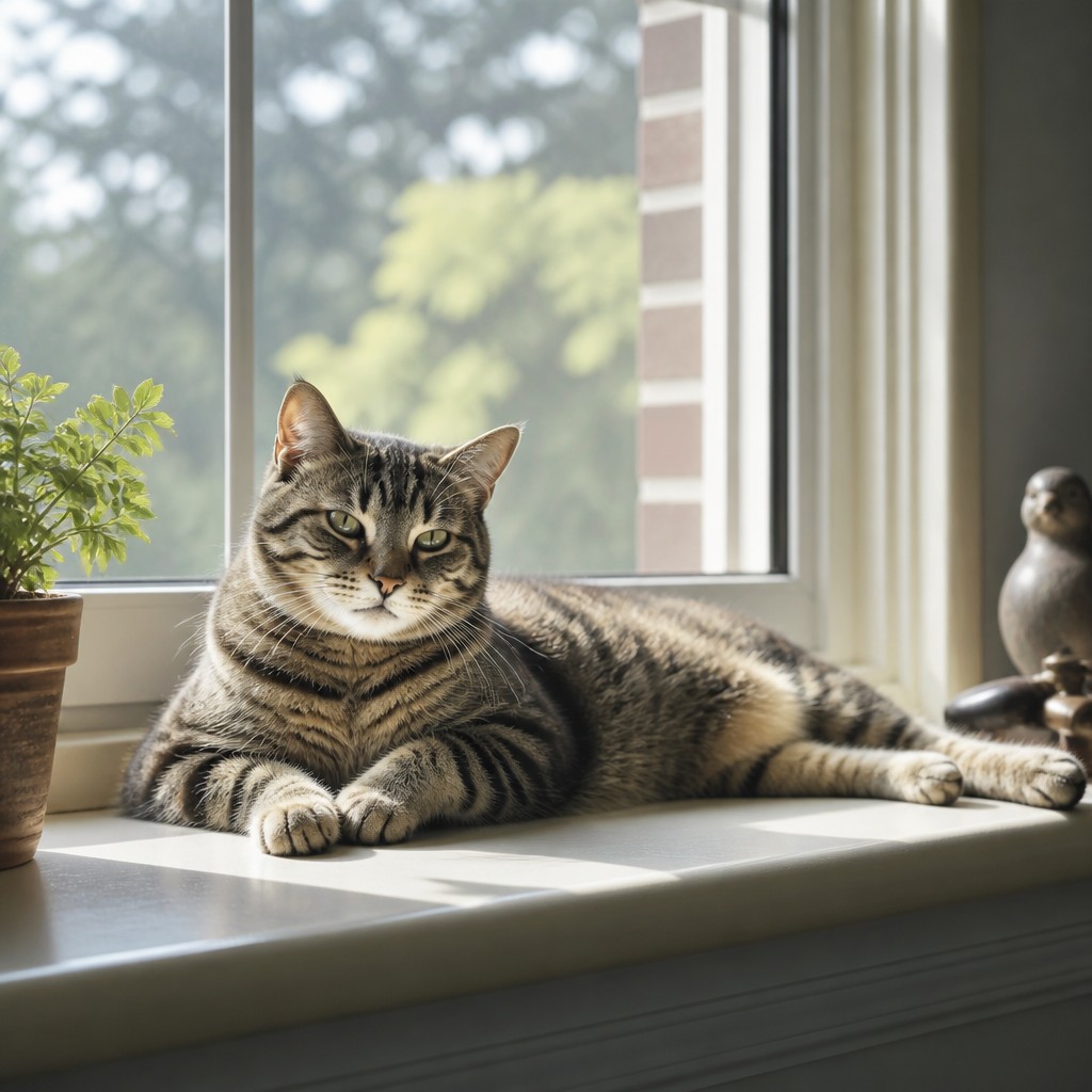 a cat lounging in a sunlit window