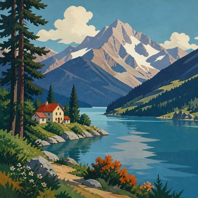 serene landscape with mountains and water