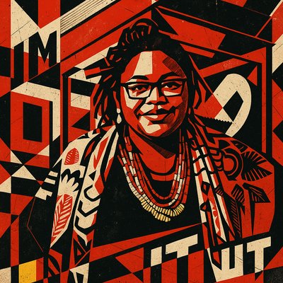 a painting of a woman wearing glasses and a scarf