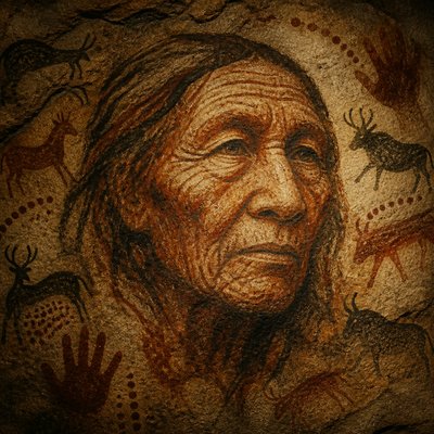close-up portrait of an elderly person with expressive weathered features